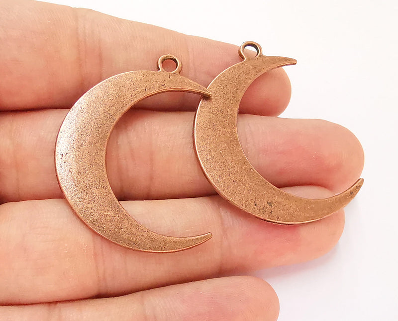 2 Crescent Charms Antique Copper Plated Charms (43mm)  G22620