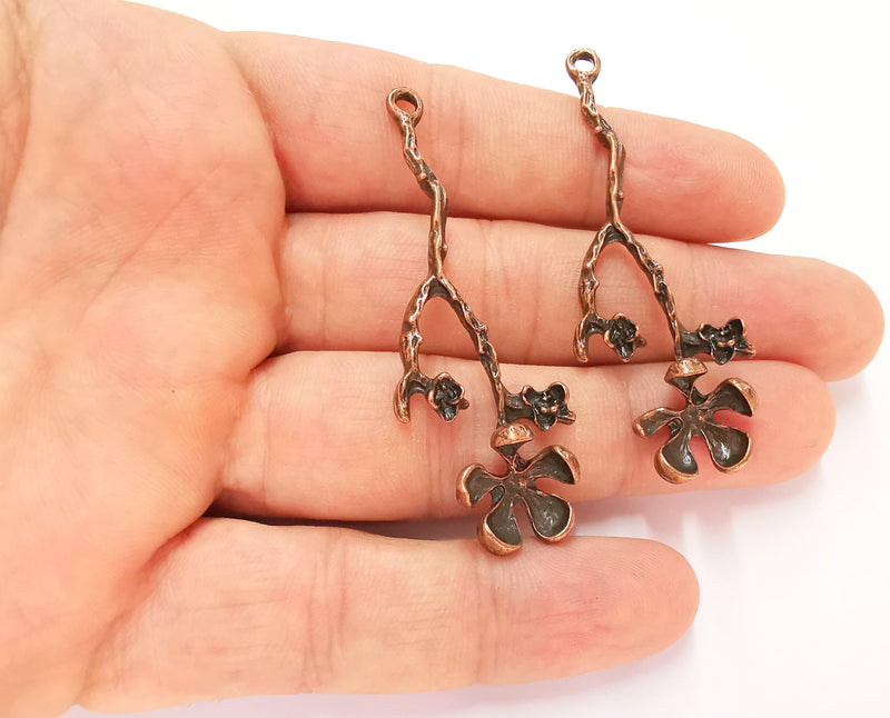 2 Flowers Charms Antique Copper Plated Charms (60x22mm)  G22621