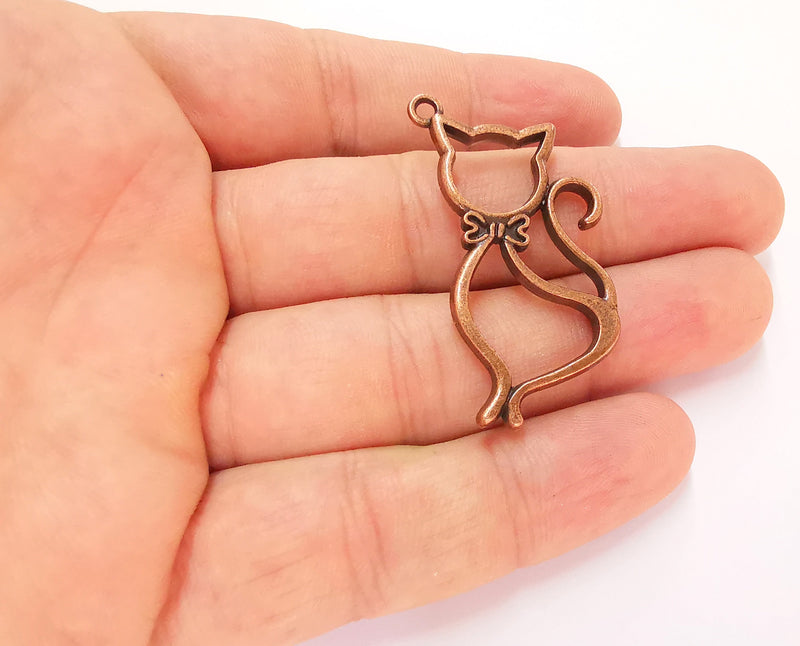 2 Cat Charms Antique Copper Plated Charms (42x22mm)  G22622