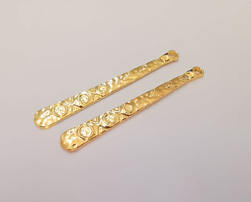 2 Gold Charms 24K Shiny Gold Plated Charms (60x7mm)  G22624