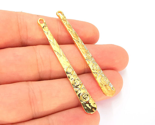 2 Gold Charms 24K Shiny Gold Plated Charms (60x7mm)  G22624