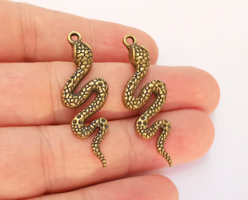2 Snake Charms Antique Bronze Plated Charms (42x14mm)  G22626