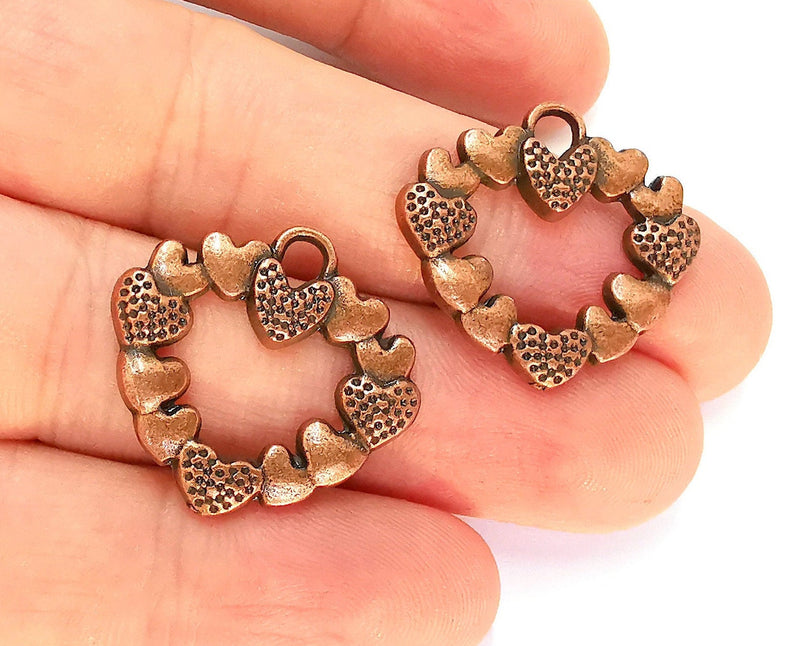 4 Heart Charms Antique Copper Plated Charms (26x25mm) G22627