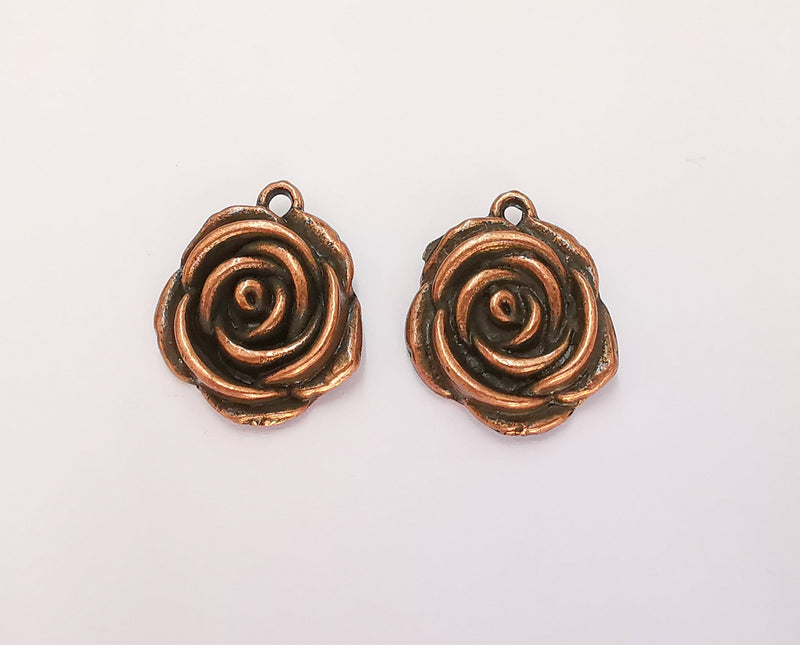 2 Rose Flower Charms Antique Copper Plated Charms (24x20mm)  G22629