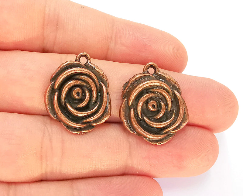 2 Rose Flower Charms Antique Copper Plated Charms (24x20mm)  G22629