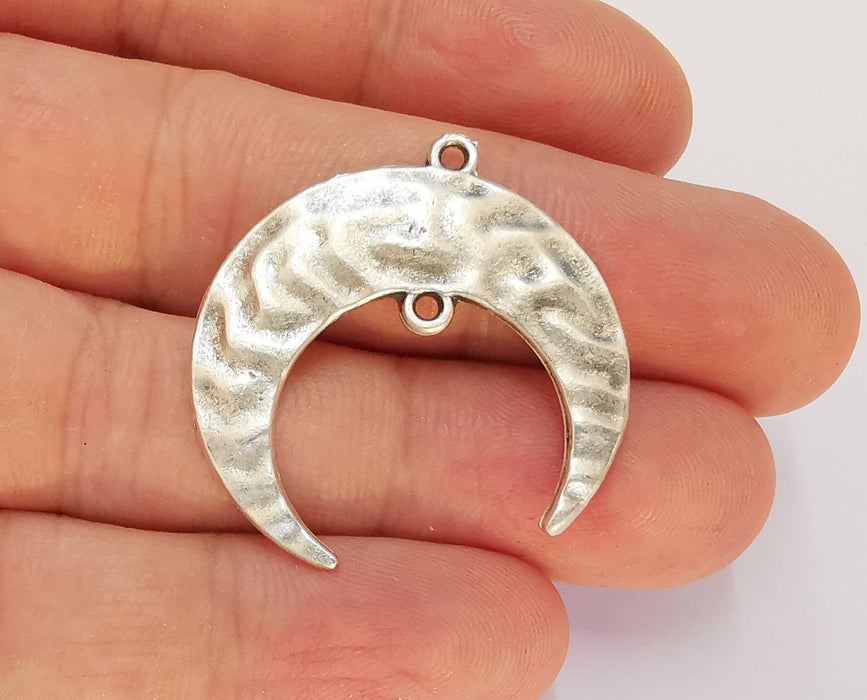 2 Crescent Charms Connector Antique Silver Plated Charms (32mm)  G22630