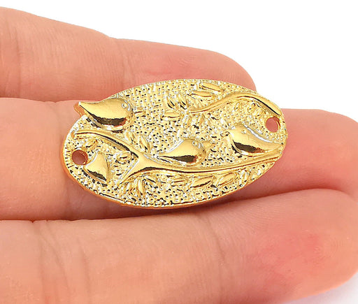 2 Birds Branch Charms Connector 24K Shiny Gold Plated Charms  (36x20mm)  G22632