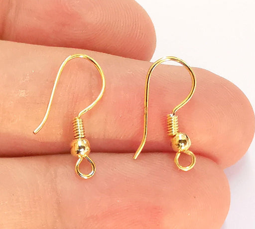 10 Gold Earring Hook 24k Shiny Gold Plated Brass Earring Hook Findings , 10 Pcs (5 pairs) Nickel free and lead free  G22044