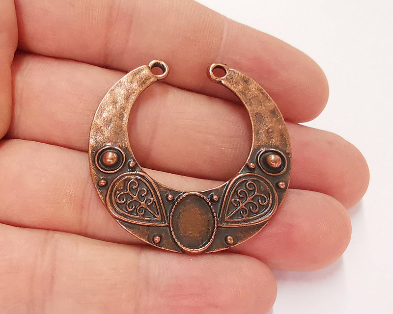 2 Copper Charm Connector Cabochon Blank Bezel Antique Copper Plated Charm (41x40mm) (10x8mm Blank size) G22144