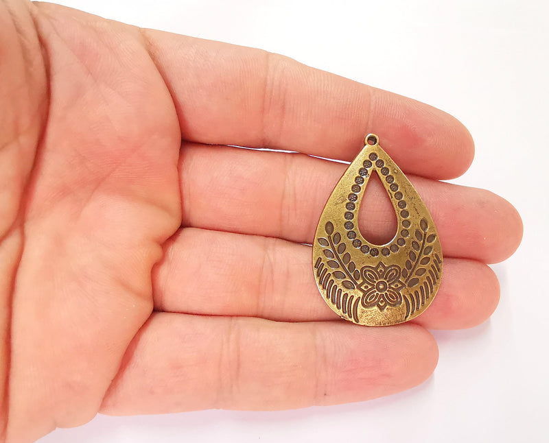 2 Drop Flower Charms Antique Bronze Plated Charms (42x28mm) G22784