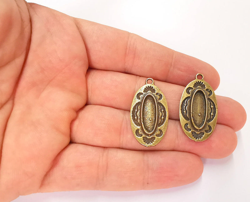 2 Antique Bronze Pendant Blank inlay Blank Mosaic Blank Resin Blank Bezel Base Setting Mountings Antique Bronze Plated(18x6mm blank) G22149