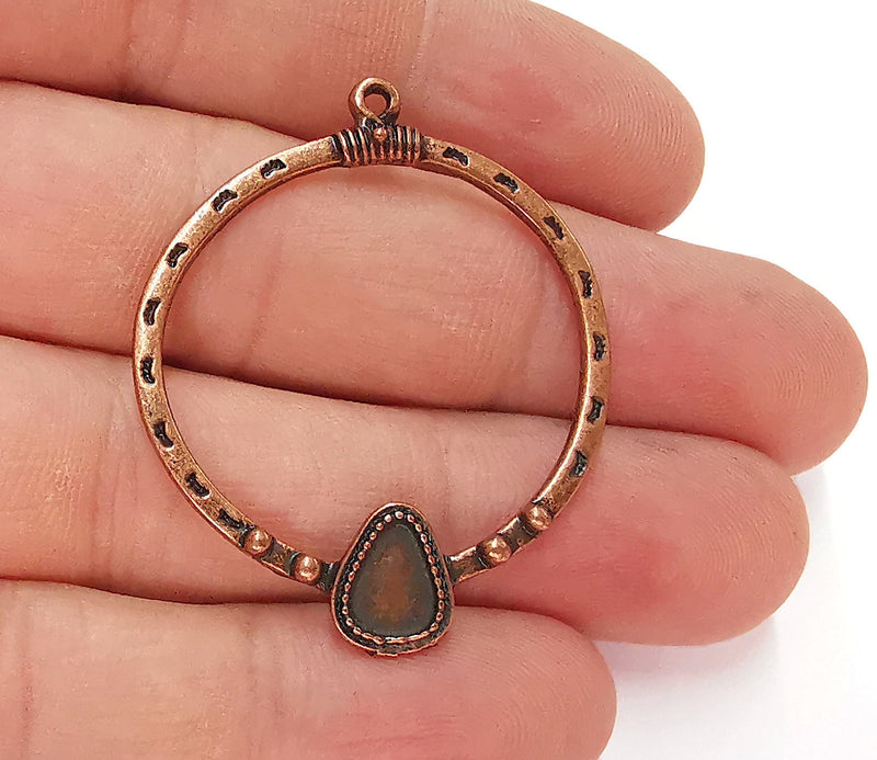 2 Copper Charm Cabochon Blank Bezel Antique Copper Plated Charm (44x36mm) (8x6mm Blank size) G22150