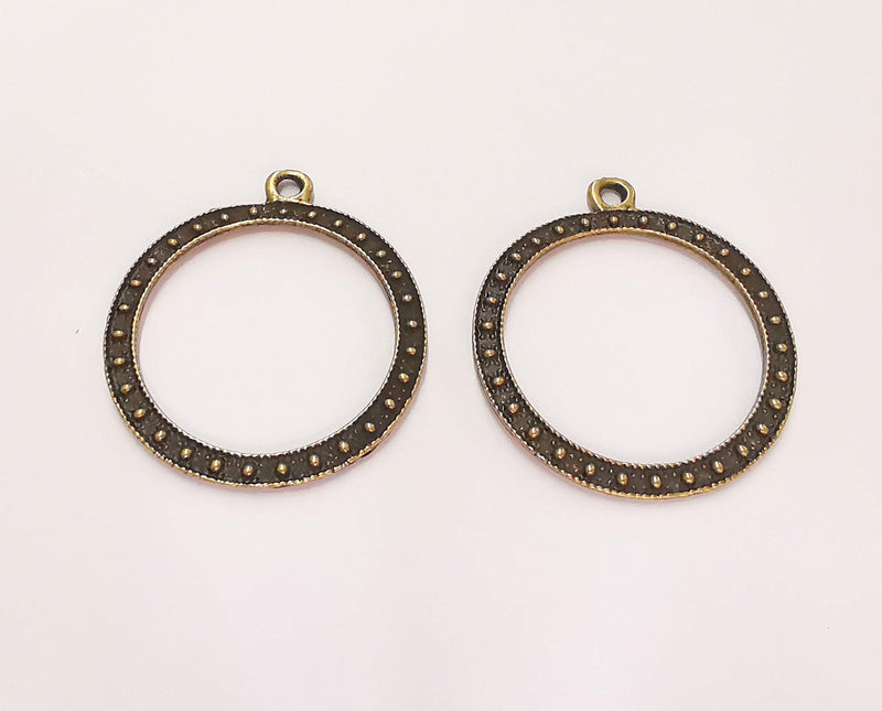 2 Antique Bronze Circle Charms Antique Bronze Plated Charms (37x32mm)  G22154