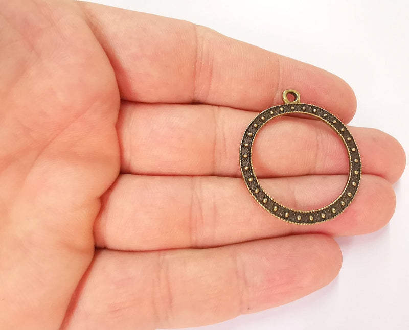 2 Antique Bronze Circle Charms Antique Bronze Plated Charms (37x32mm)  G22154