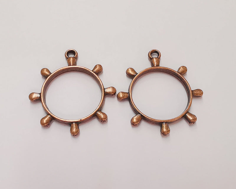 2 Ship Steering Wheel Charms Antique Copper Plated Charm (39x34mm) G22157