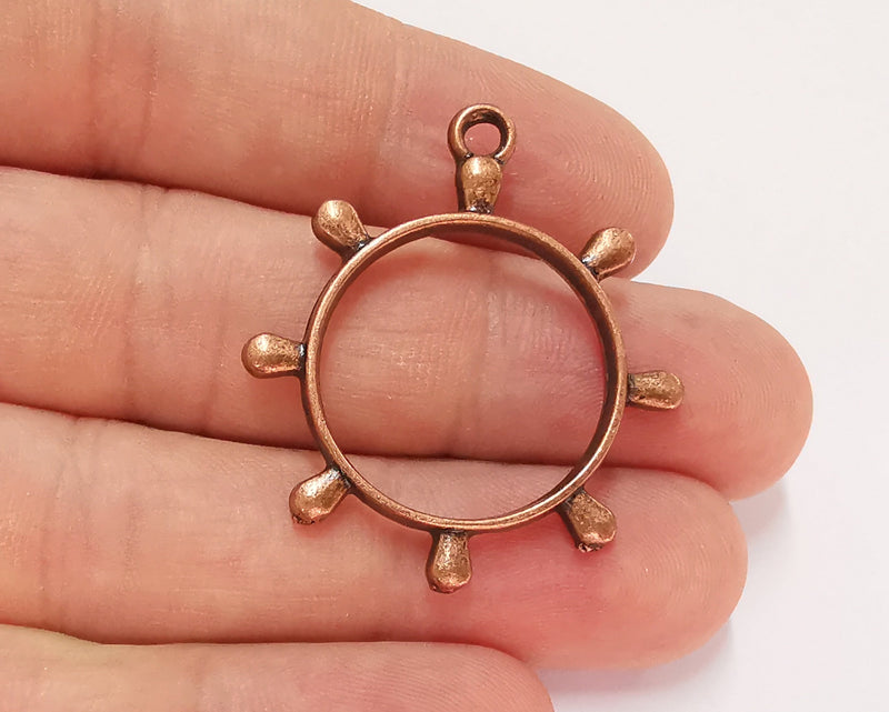 2 Ship Steering Wheel Charms Antique Copper Plated Charm (39x34mm) G22157