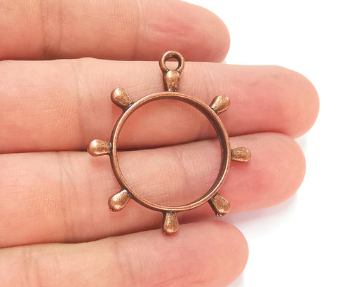2 Ship Steering Wheel Charms Antique Copper Plated Charm (39x34mm) G22157