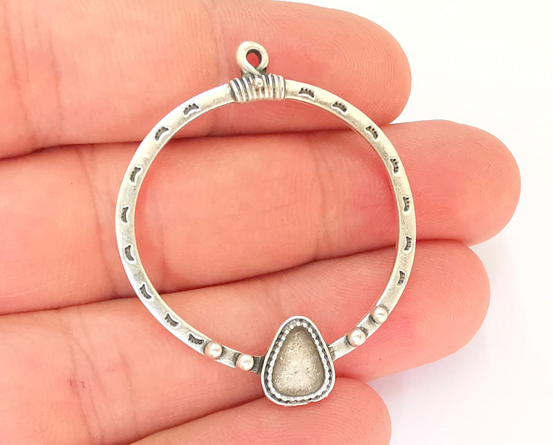 2 Silver Charms Blank Bezel Resin Bezel Mosaic Mountings Antique Silver Plated Charms (43x36mm) ( 8x6mm Bezel Inner Size)  G22162