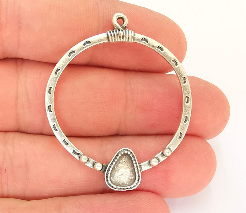 2 Silver Charms Blank Bezel Resin Bezel Mosaic Mountings Antique Silver Plated Charms (43x36mm) ( 8x6mm Bezel Inner Size)  G22162