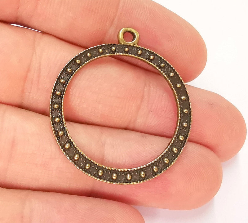 2 Antique Bronze Circle Charms Antique Bronze Plated Charms (37x32mm)  G22154