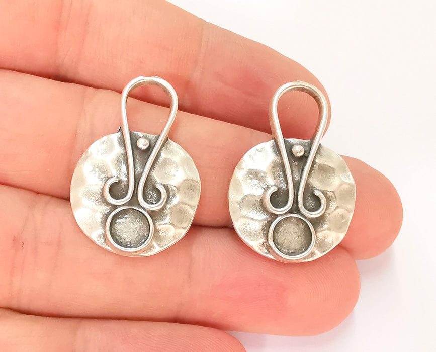 2 Silver Charms Blank Bezel Resin Bezel Mosaic Mountings Antique Silver Plated Charms (29x20mm) ( 6mm Bezel Inner Size)  G22165