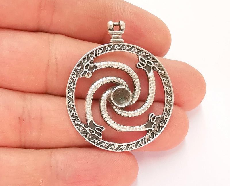2 Silver Snake Charms Blank Bezel Resin Bezel Mosaic Mountings Antique Silver Plated Charms (40x33mm) ( 6mm Bezel Inner Size)  G22167