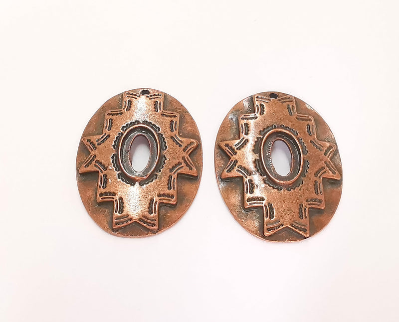 2 Copper Charm Cabochon Blank Bezel Antique Copper Plated Charm (38x29mm) (12x8mm Blank size) G22169