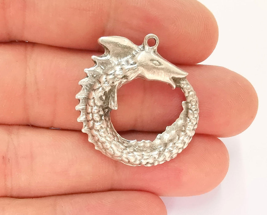 2 Dragon Charms Antique Silver Plated Charms (29x26mm)  G22170