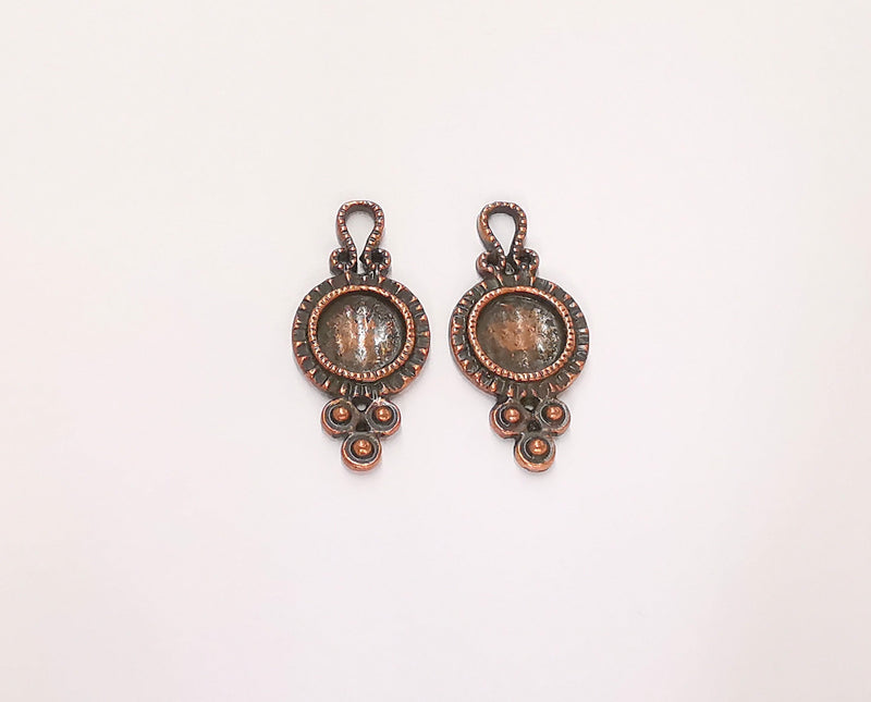 10 Copper Charm Cabochon Blank Bezel Antique Copper Plated Charm (27x13mm) (8mm Blank size) G13564