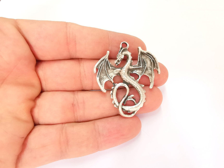 2 Dragon Charms Antique Silver Plated Charms (45x40mm)  G22172