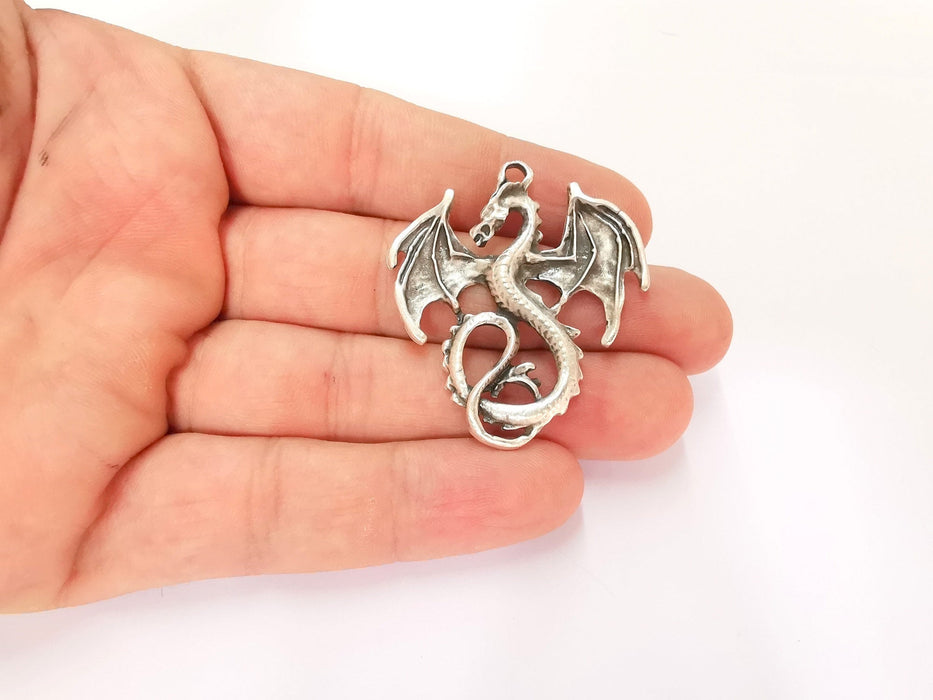 2 Dragon Charms Antique Silver Plated Charms (45x40mm)  G22172