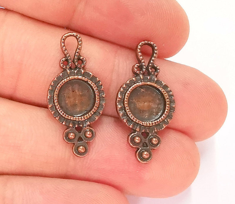 10 Copper Charm Cabochon Blank Bezel Antique Copper Plated Charm (27x13mm) (8mm Blank size) G13564