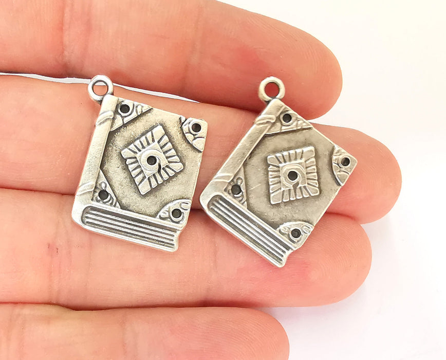 4 Book Charms Antique Silver Plated Charms (26x18mm)  G22175