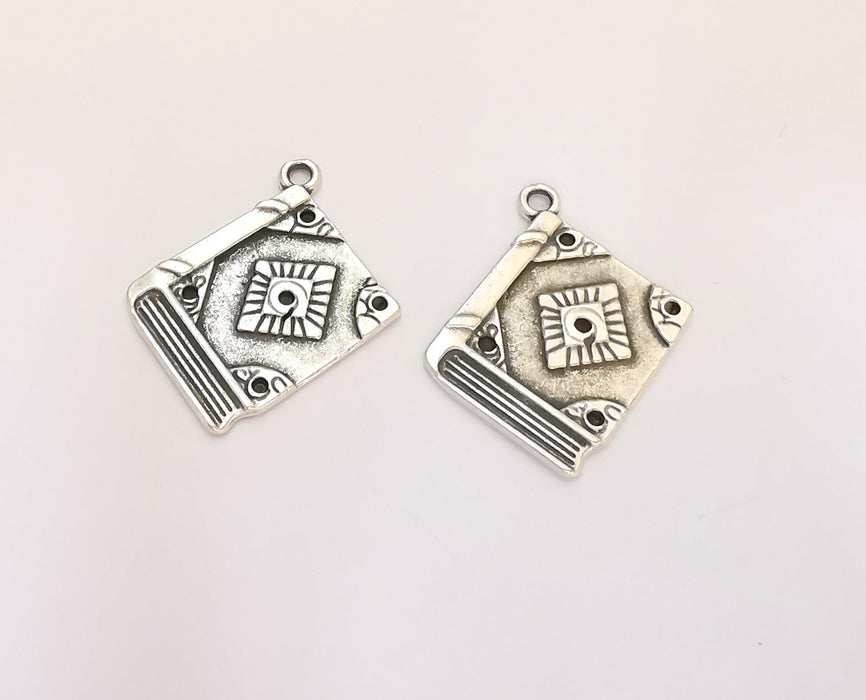 4 Book Charms Antique Silver Plated Charms (26x18mm)  G22175