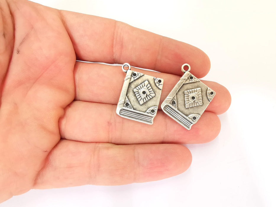 4 Book Charms Antique Silver Plated Charms (26x18mm)  G22175