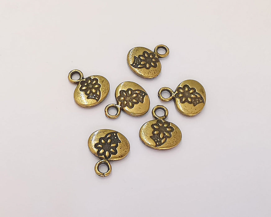 10 Flower Charms (Double Sided) Antique Bronze Plated Charms (12x11mm) G22633