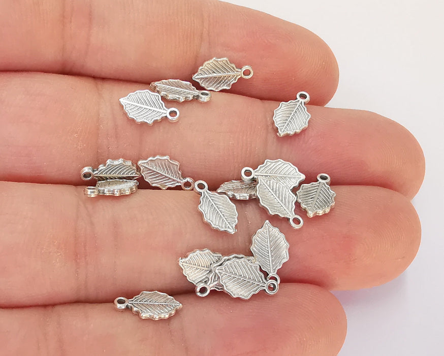 30 Leaf Charms (Double Sided) Antique Silver Plated Charms (10x6mm)  G22636