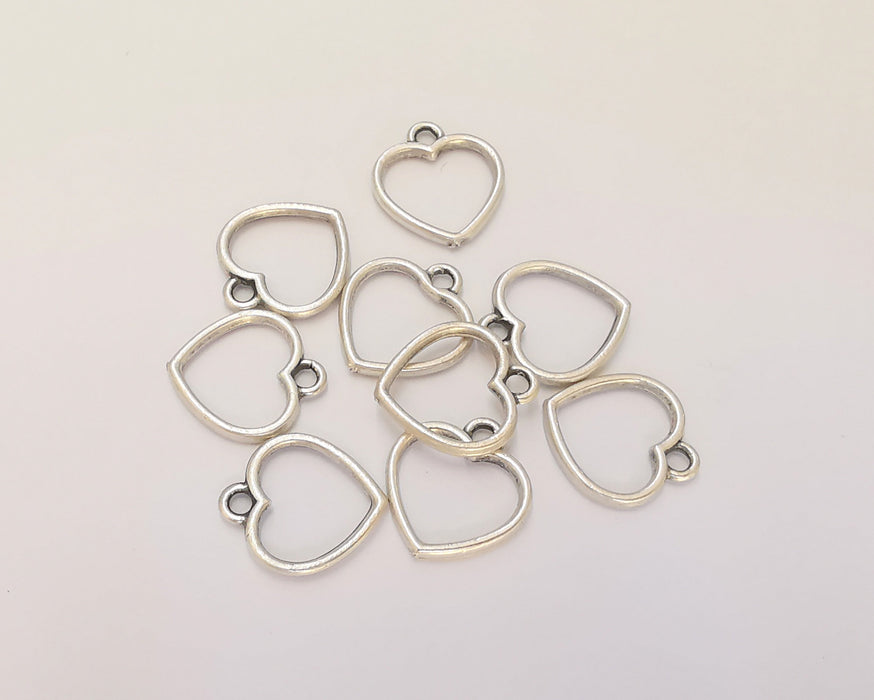 5 Heart Charms Antique Silver Plated Charms (17x15mm)  G22637