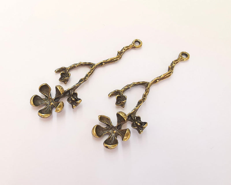 2 Flowers Charms Antique Bronze Plated Charms (60x22mm)  G22641