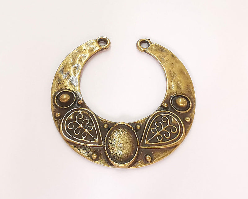 2 Antique Bronze Charm Connector Cabochon Blank Bezel Antique Bronze Plated Charm (41x40mm) (10x8mm Blank size) G22180