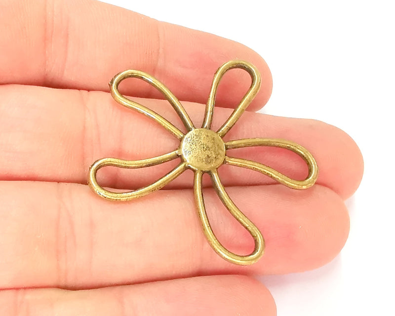 2 Flower Charms Antique Bronze Plated Charms (43x42mm)  G22185