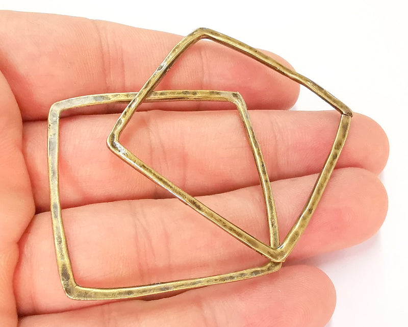 2 Square Connector Antique Bronze Charm Antique Bronze Plated Metal Charms (42mm) G22188
