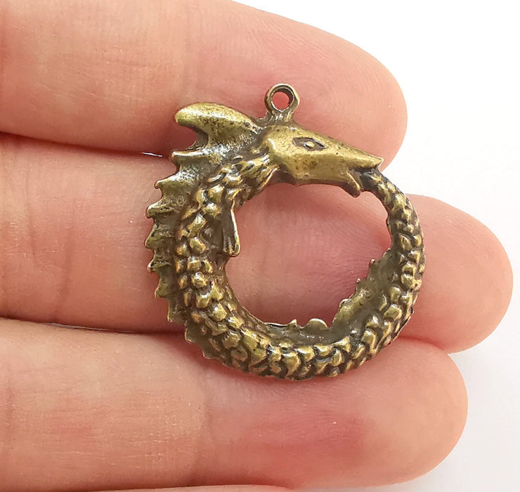 2 Dragon Charms Antique Bronze Plated Charms (30x29mm) G22204