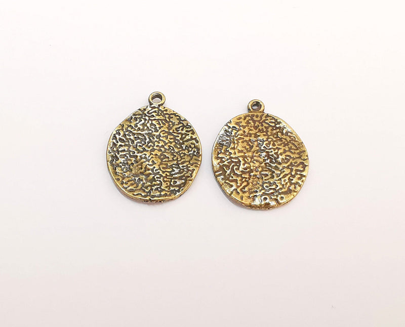 5 Hammered Round Charms Antique Bronze Plated Charms  (24x19mm) G22207