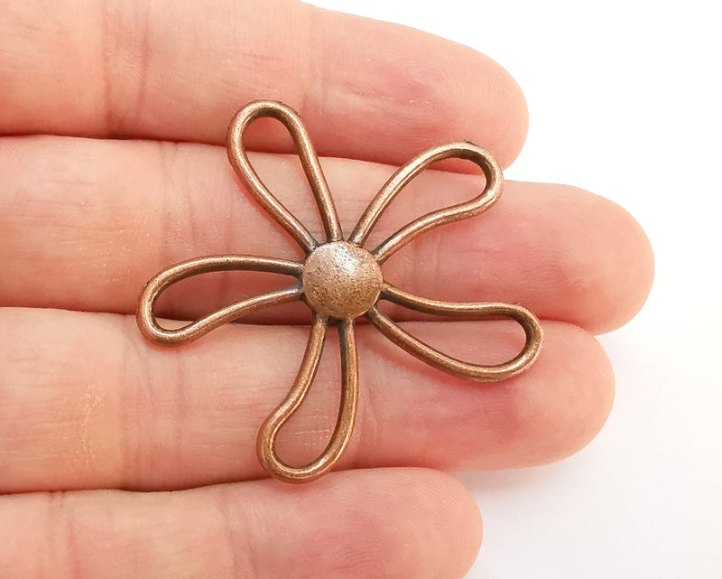 2 Flower Charms Antique Copper Plated Charms (42x42mm)  G22213