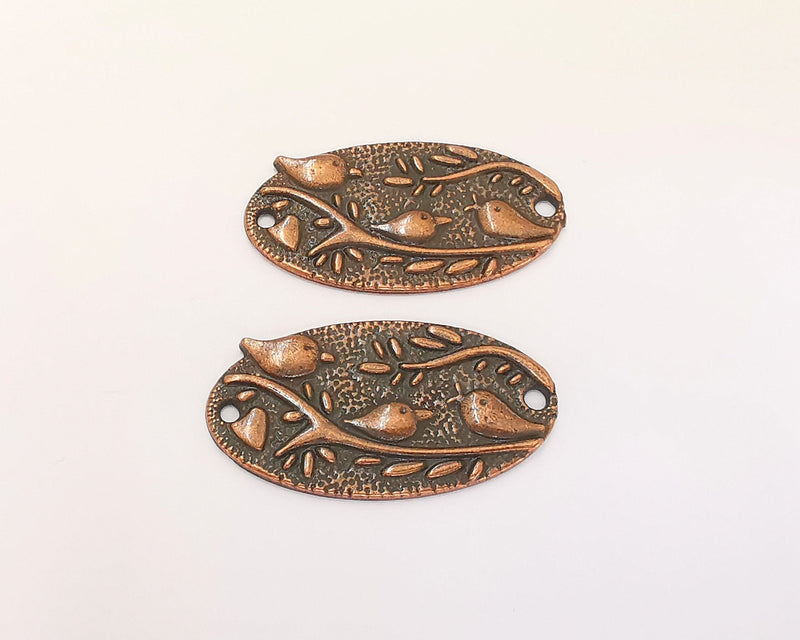 2 Bird and Leaf Branch Connector Charms Antique Copper Plated Charms (37x20mm) G22650