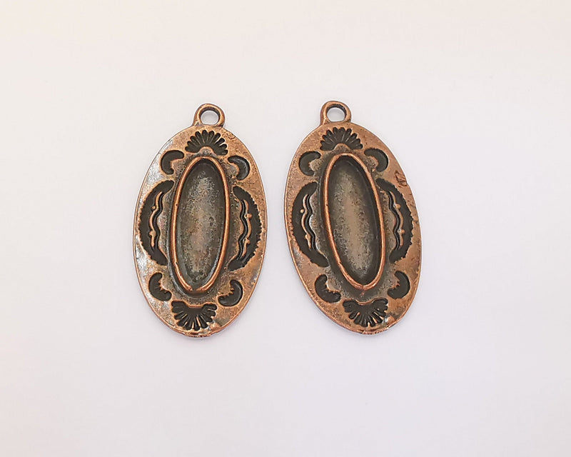 2 Copper Charm Cabochon Blank Bezel Antique Copper Plated Charm (34x18mm) (18x6mm Blank size) G22652