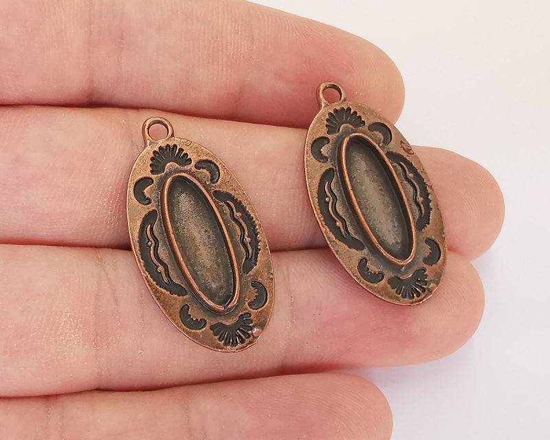 2 Copper Charm Cabochon Blank Bezel Antique Copper Plated Charm (34x18mm) (18x6mm Blank size) G22652