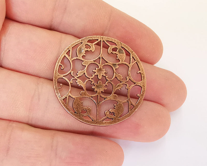 2 Filigree Charms Antique Copper Plated Charms (35mm) G22654