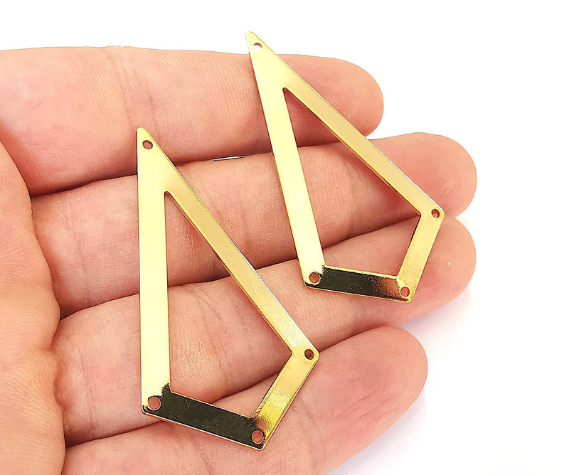 2 Triangle Geometric Charms Connector 24k Shiny Gold Plated Brass Charms (54x29mm)  G22660